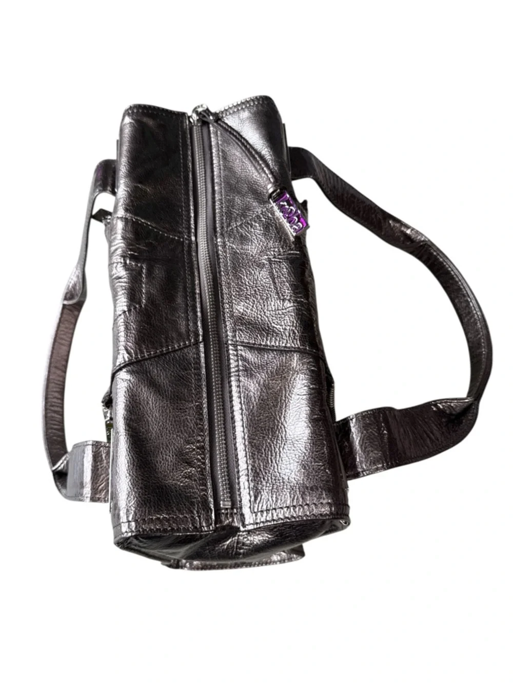 Kooba Metallic Bronze Double Strap Top Zip & Front Zipped Pockets Shoulder Bag